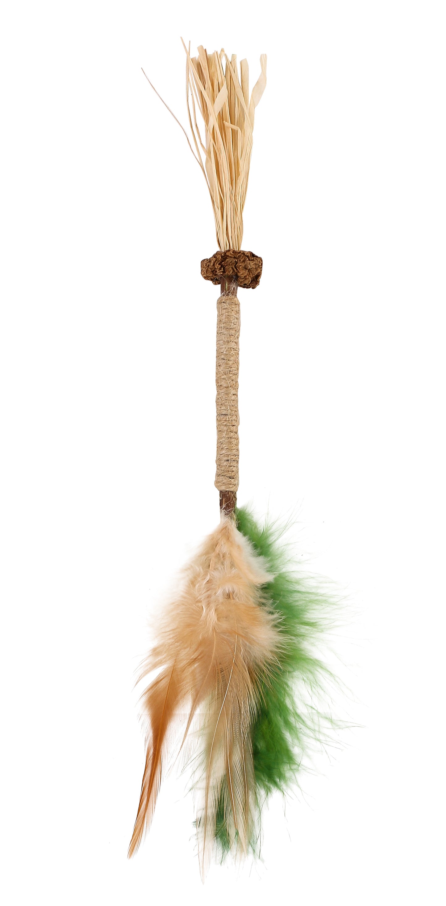 Jouet rafia bois de matatabi et plumes