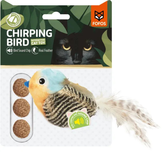 JOUET OISEAUX BLEU SON HERBE A CHAT